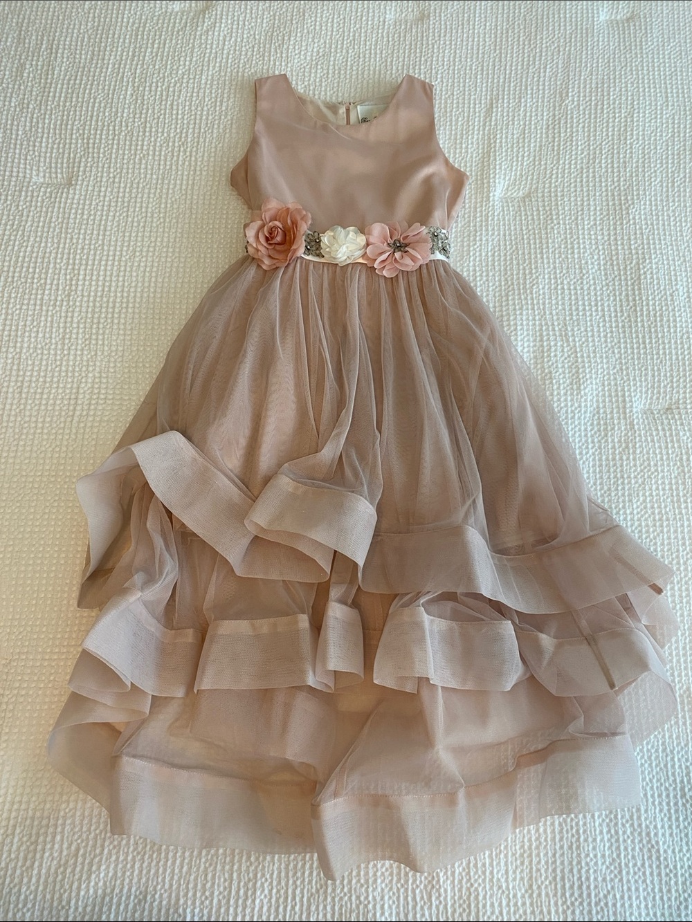 Rare Editions Dusty Pink Floral Waist Tulle Gown